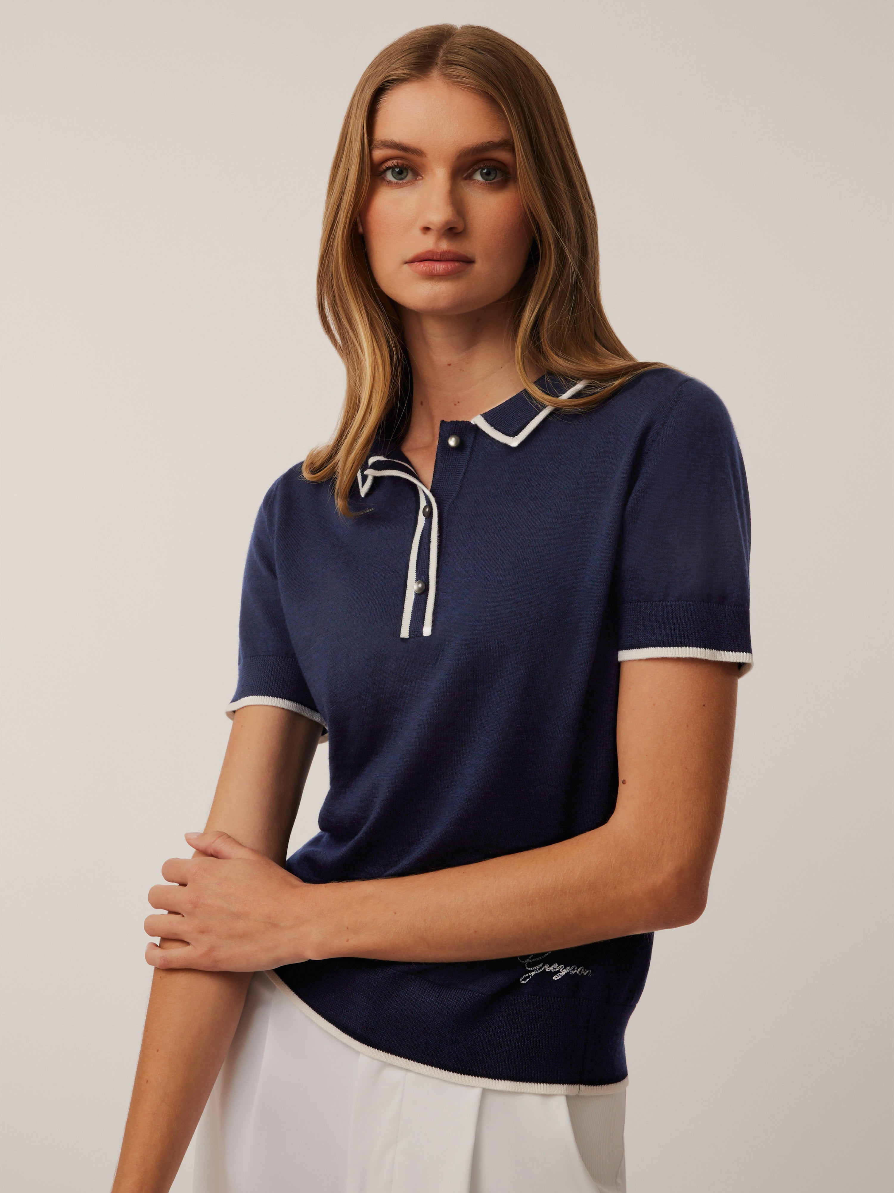 Bardot Script Short Sleeve Sweater Polo