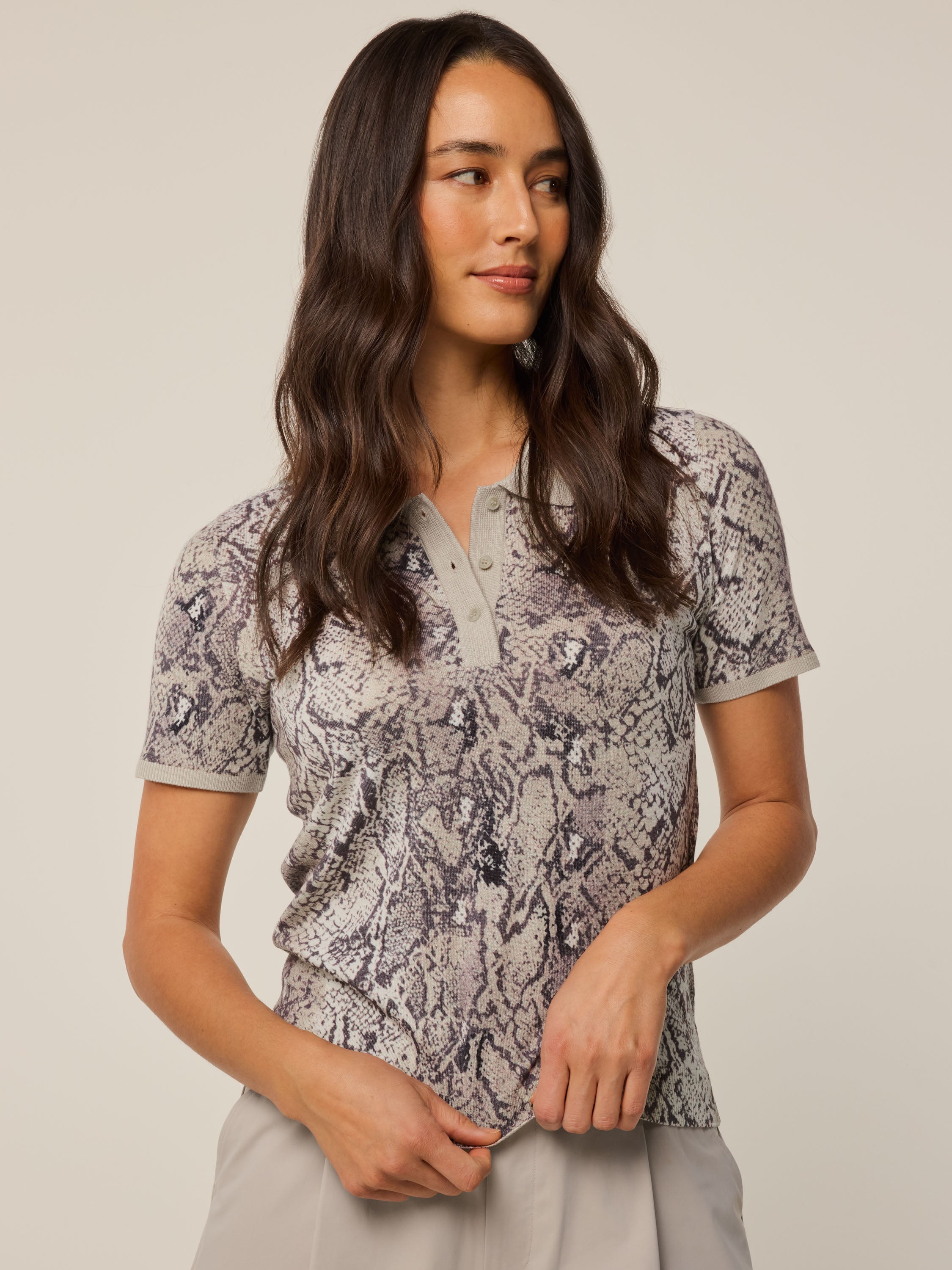Bardot Wolf Scales Short Sleeve Sweater Polo