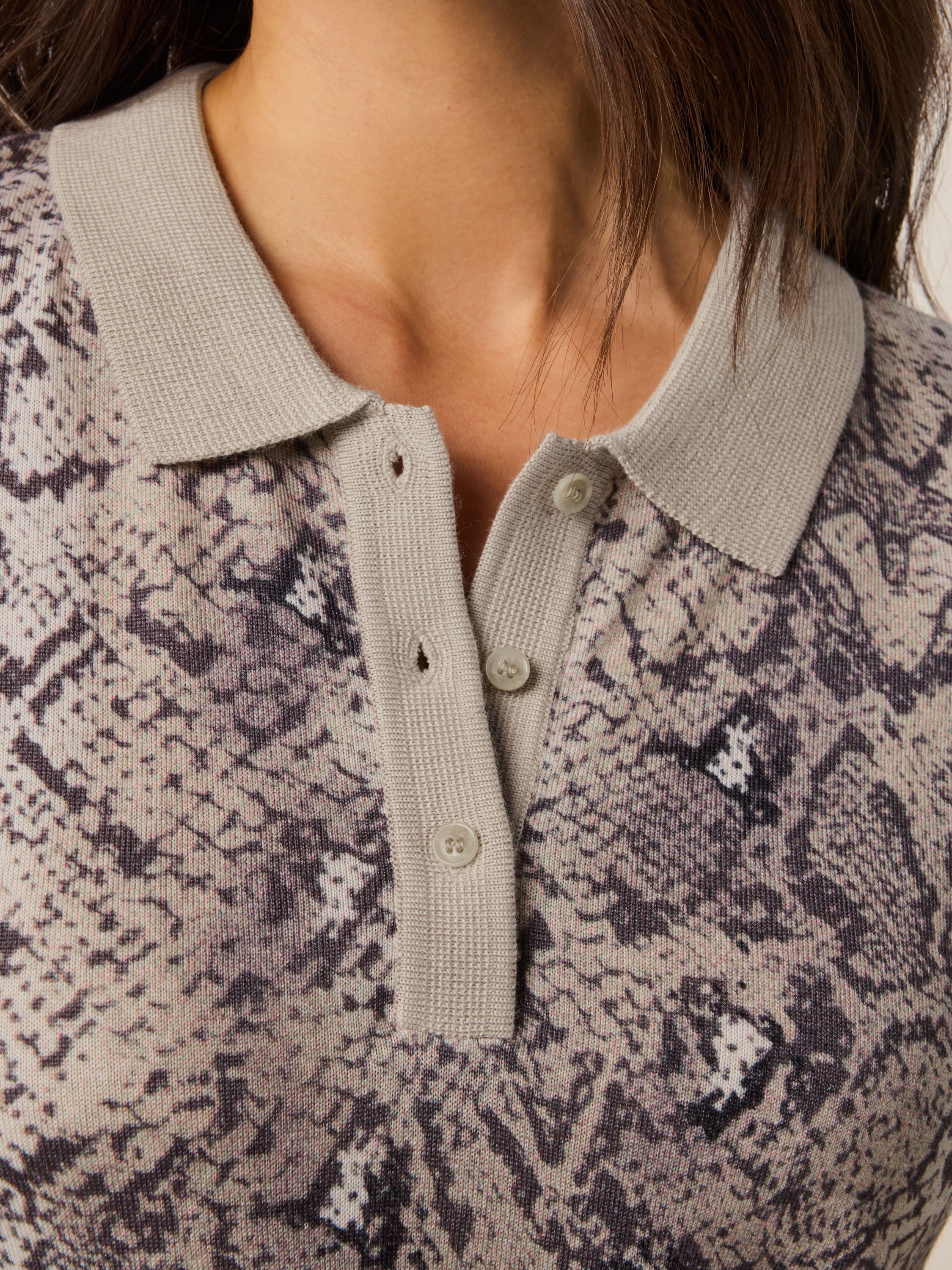 Bardot Wolf Scales Short Sleeve Sweater Polo